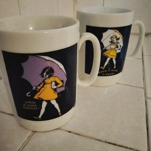 Vintage Morton Salt Mugs. "When it Rains it Pours."